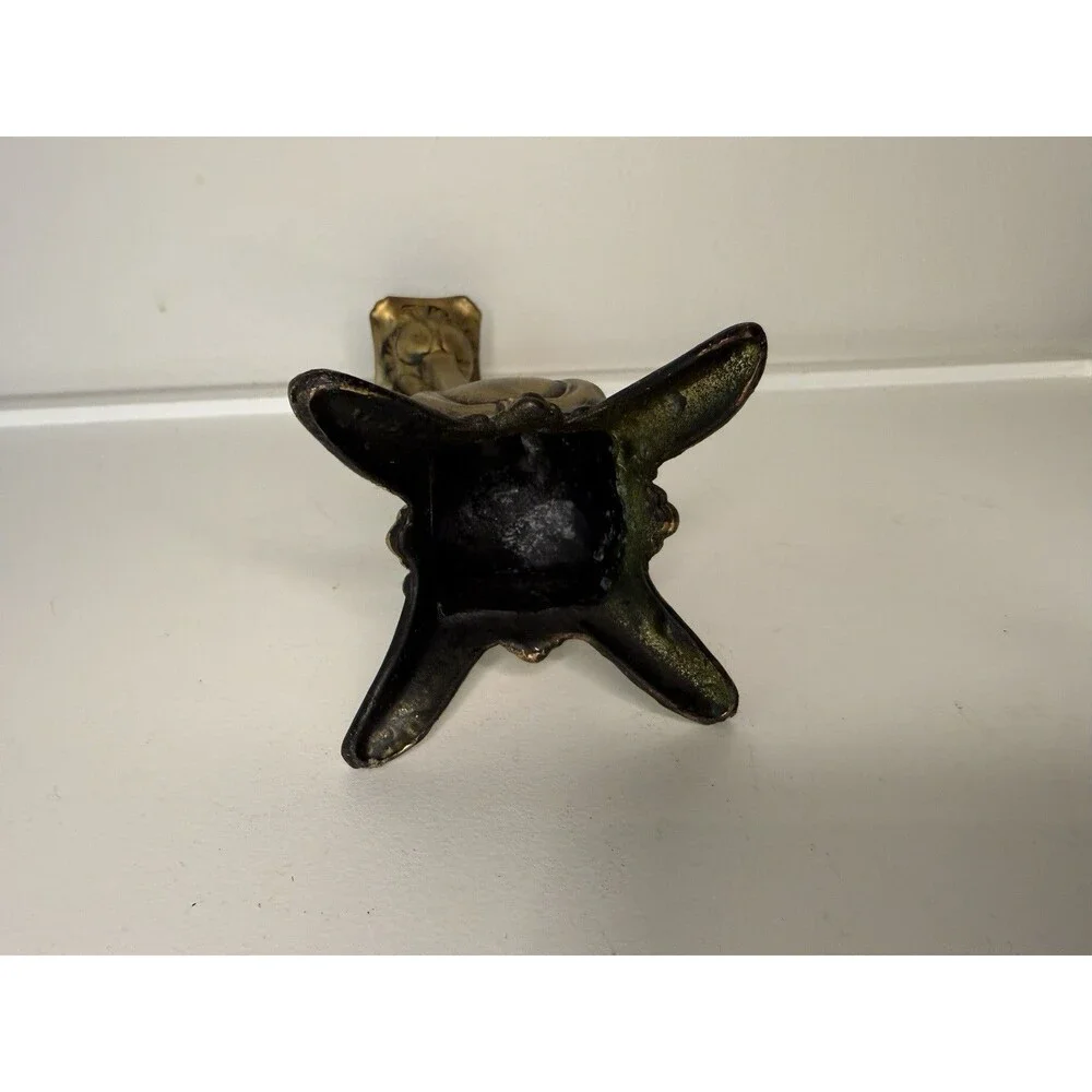 Vintage Gold Tone Ornate Candlestick Holder 8” Hollywood Regency Gothic Decor
